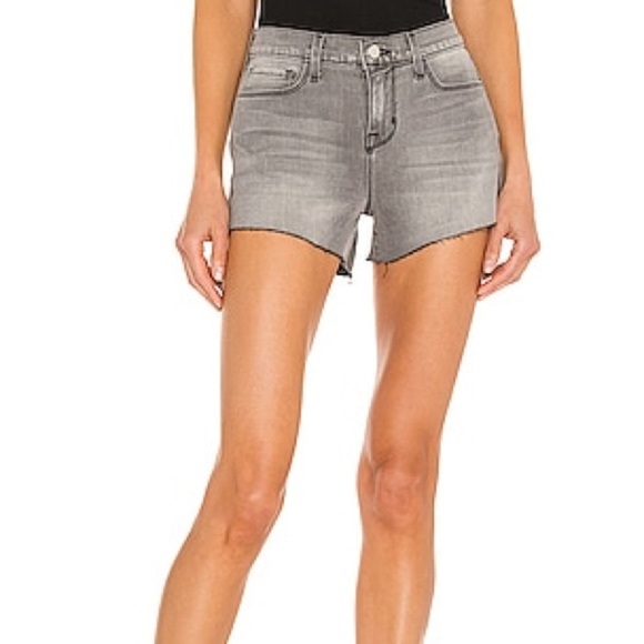 L’AGENCE AUDREY SHORTS MID RISE IN MISTY GRAY RAW HEM DENIM - Picture 5 of 6